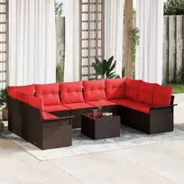 Lauko baldų komplektas Sodo Sofų Rinkinys su pagalve 10 pcs Ruda Poli ratanas