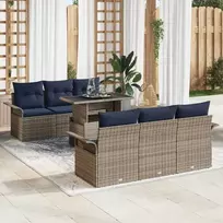 Lauko baldų komplektas Sodo Sofų Rinkinys su pagalve 7 pcs Pilka Poli ratanas