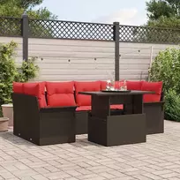 Lauko baldų komplektas Sodo Sofų Rinkinys su pagalve 7 pcs Ruda Poli ratanas