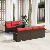 Lauko baldų komplektas Sodo Sofų Rinkinys su pagalve 8 pcs Ruda Poli ratanas