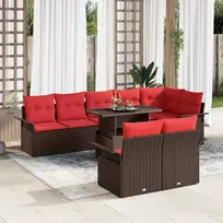 Sodo Sofų Rinkinys su pagalve 9 pcs Ruda Poli ratanas