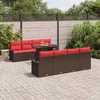 Lauko baldų komplektas Sodo Sofų Rinkinys su pagalve 9 pcs Ruda Poli ratanas