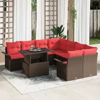 Lauko baldų komplektas Sodo Sofų Rinkinys su pagalve 9 pcs Ruda Poli ratanas