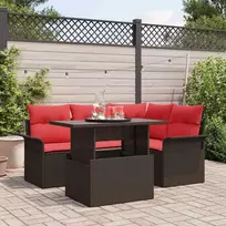 Lauko baldų komplektas Sodo Sofų Rinkinys su pagalve 5 pcs Ruda Poli ratanas