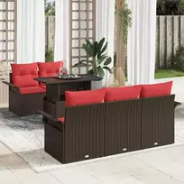 Lauko baldų komplektas Sodo Sofų Rinkinys su pagalve 6 pcs Ruda Poli ratanas