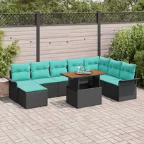 Lauko baldų komplektas Sodo Sofų Rinkinys su saugykla 9 pcs Juoda Poli ratanas