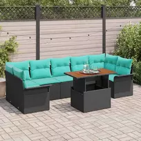 Lauko baldų komplektas Sodo Sofų Rinkinys su saugykla 8 pcs Juoda Poli ratanas