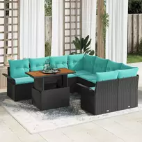 Lauko baldų komplektas Sodo Sofų Rinkinys su saugykla 9 pcs Juoda Poli ratanas