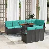 Lauko baldų komplektas Sodo Sofų Rinkinys su saugykla 9 pcs Juoda Poli ratanas