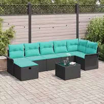Sodo Sofų Rinkinys su pagalve 8 pcs Juoda ir turkio poliratanas