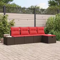 Lauko baldų komplektas Sodo Sofų Rinkinys su pagalve 5 pcs Ruda poliratanas