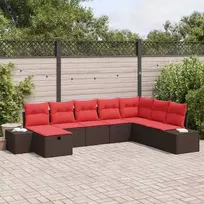 Lauko baldų komplektas Sodo Sofų Rinkinys su pagalve 8 pcs Ruda poliratanas