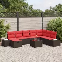 Lauko baldų komplektas Sodo Sofų Rinkinys su pagalve 9 pcs Ruda poliratanas