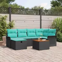 Lauko baldų komplektas Sodo Sofų Rinkinys su pagalve 7 pcs Juoda poliratanas