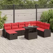 Lauko baldų komplektas Sodo Sofų Rinkinys su pagalve 9 pcs Ruda Poli ratanas
