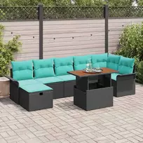 Lauko baldų komplektas Sodo Sofų Rinkinys su pagalve 8 pcs Juoda poliratanas