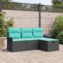 Sodo Sofų Rinkinys su pagalve su saugykla 4 pcs Poli ratanas