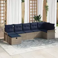 Lauko baldų komplektas Sodo Sofų Rinkinys su pagalve 7 pcs Pilka Poli ratanas
