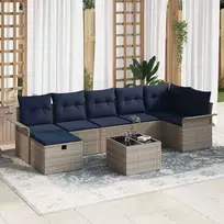 Lauko baldų komplektas Sodo Sofų Rinkinys su pagalve 8 pcs Pilka Poli ratanas