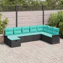 Lauko baldų komplektas Sodo Sofų Rinkinys su pagalve 8 pcs Juoda Poli ratanas