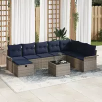 Lauko baldų komplektas Sodo Sofų Rinkinys su pagalve su saugykla 9 pcs Poli ratanas