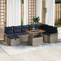 Lauko baldų komplektas Sodo Sofų Rinkinys 9 pcs Pilka poliratanas