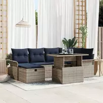 Lauko baldų komplektas Sodo Sofų Rinkinys su pagalve 7 pcs Pilka Poli ratanas
