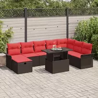 Lauko baldų komplektas Sodo Sofų Rinkinys su pagalve 9 pcs Ruda Poli ratanas