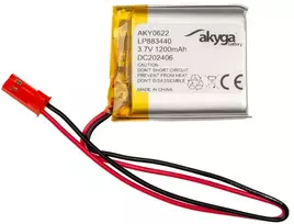 Lithium Polymer Baterija Akyga AKY0622 LP883440 Li-Po 3.7V 1200mAh PCM JST 2.54 2-Pin Connector 150mm