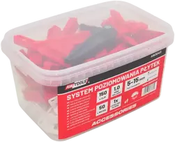 AW-Tools AWTOOLS GATAVINĖ PLYTELIŲ LYGIAVIMO SISTEMA 1,0mm 150+50vnt.+REG. REIKMENYS (GATAVINĖ 5-15mm + PLEIŠTAS + REIKMENYS)