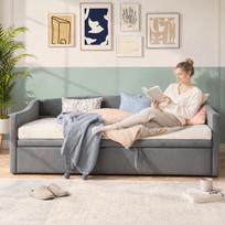 Lova 90/180x200 cm - Išskleidžiama sofa-lova - Paauglio lova - Aksominė - Pilka