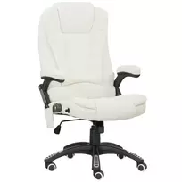Vinsetto biuro kėdė su vibraciniu masažu, ergonomiška stalo kėdė su šildymu, atlošo funkcija, reguliuojamo aukščio vadovo kėdė su nuotolinio valdymo pulteliu, šonine kišene, lino imitacija, kreminės baltos spalvos