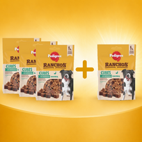 PEDIGREE® Ranchos™ kubeliai su ančių mėsa 3x70g + 70g NEMOKAMAI