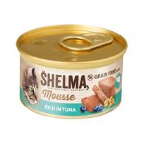 Shelma Cat Mousse tuňák, borůvky, rakytník GF, konzerva 85 g, 24 vnt.