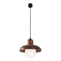 Rudos spalvos kabantis šviestuvas ø 25 cm su mediniu gaubtu Elsa – Opviq lights