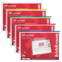Plastikinis vokas su užtrauktuku ZIP POCKET, ErichKrause, A4, 140 mkr, skaidrus, su spalvotu užtrauktuku