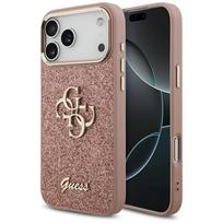 Guess Fiksuotas Blizgus Didelis 4G Metalinis rėmas dėklas telefonui iPhone 17 Pro Max - rožinis