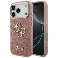 Guess Fiksuotas Blizgus Didelis 4G Metalinis rėmas dėklas telefonui iPhone 17 Pro - rožinis