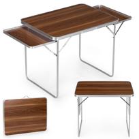 Sulankstomas stovyklavimo stalas 120×60 cm, lagamino tipo su 2 lentynomis, rudas, MultiGarden