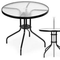 Apvalus sodo stalas 80 cm, terasai, sodui, balkonui, grūdintas stiklas, skylė skėčiui, MultiGarden