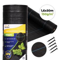 Juodas UV spinduliams atsparus agrotekstilės audinys 150 g/m² piktžolių kontrolės danga 1,6×50 m, smeigtukai, MultiGarden