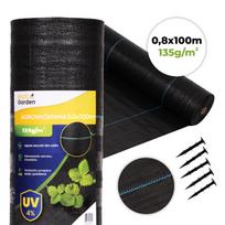 Juoda UV spinduliams atspari agroplėvelė 135 g/m² piktžolių kontrolės danga 0,8×100 m, smeigės, MultiGarden