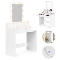 Kosmetinis staliukas su veidrodžiu ir LED apšvietimu, 3 spalvų ryškumo reguliavimas, ModernHome
