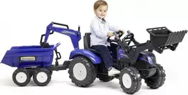 Pedalinis traktorius FALK New Holland su priekaba mėlynas