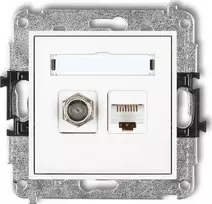 Karlik MINI F tipo antenos lizdas (SAT) + kompiuterio lizdai 1xRJ45, 5e kat., baltas MGFK
