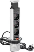 GTV Desk įleidžiamas ilgintuvas 60 mm sidabrinis 3 x lizdas su įžeminimu 2 m (AE-BPW3U60-80)