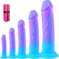 5 Dalių Realistiškų Mėlynų ir Violetinių Dildo Rinkinys su Siurbtuku