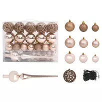 Eglutės žaisliukų rinkinys su viršūne ir 150 LED, 61 dalis