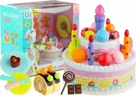 Lean Toys Vaikiškas gimtadienio žaidimų rinkinys su tortu ir švieselėmis