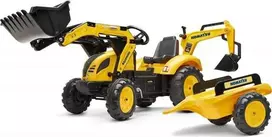 Pedalinis traktorius–ekskavatorius FALK KOMATSU su kaušu ir priekaba